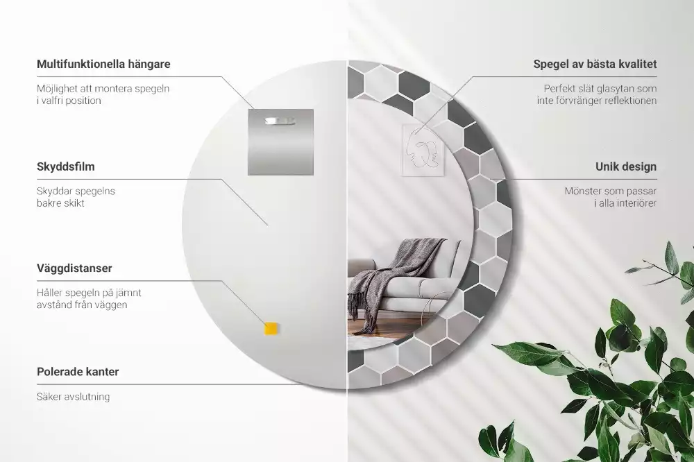 Kulaté dekorační zrcadlo na zeď Šestihranný vzor