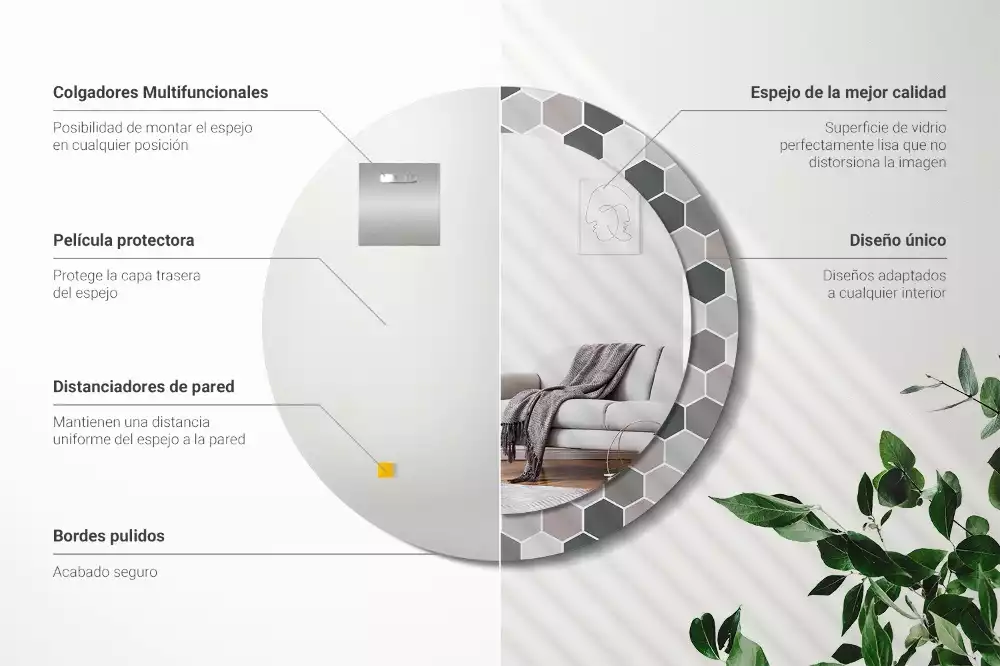 Kulaté dekorační zrcadlo na zeď Šestihranný vzor