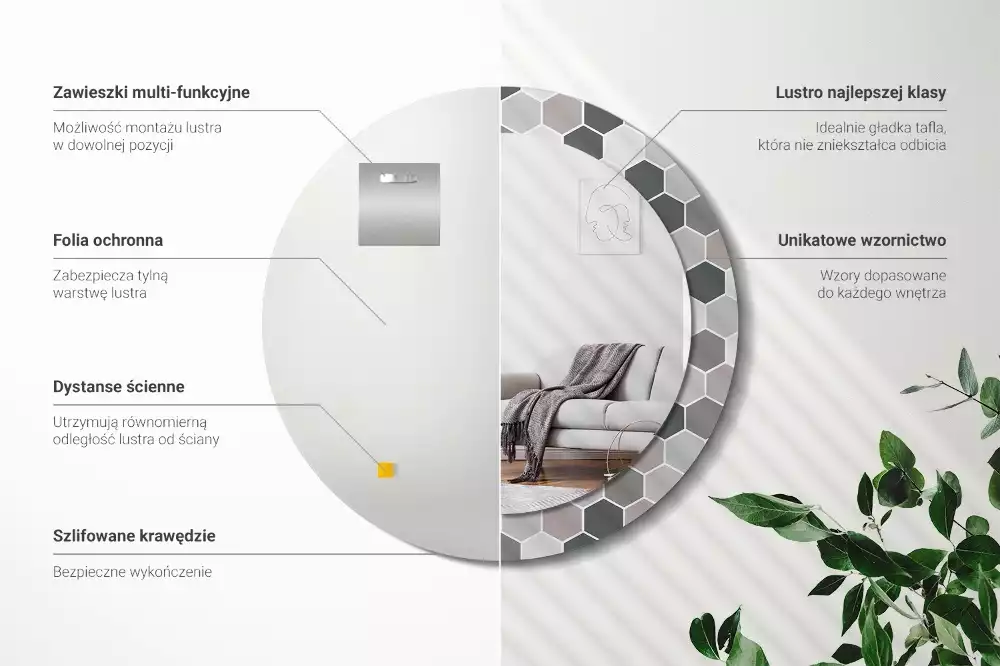 Kulaté dekorační zrcadlo na zeď Šestihranný vzor