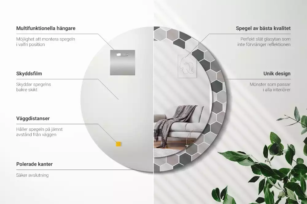 Kulaté dekorační zrcadlo na zeď Šestihranný vzor