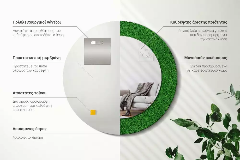 Kulaté dekorační zrcadlo na zeď Zelená tráva