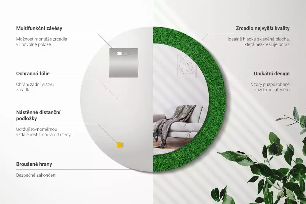 Kulaté dekorační zrcadlo na zeď Zelená tráva