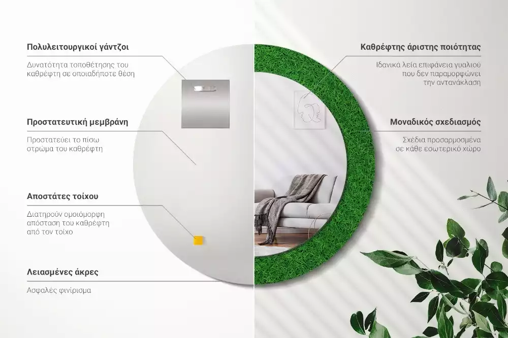 Kulaté dekorační zrcadlo na zeď Zelená tráva