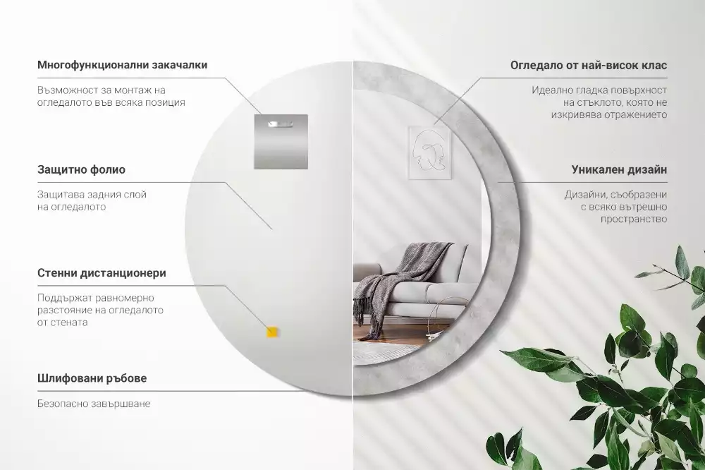 Kulaté dekorační zrcadlo na zeď Betonová textura