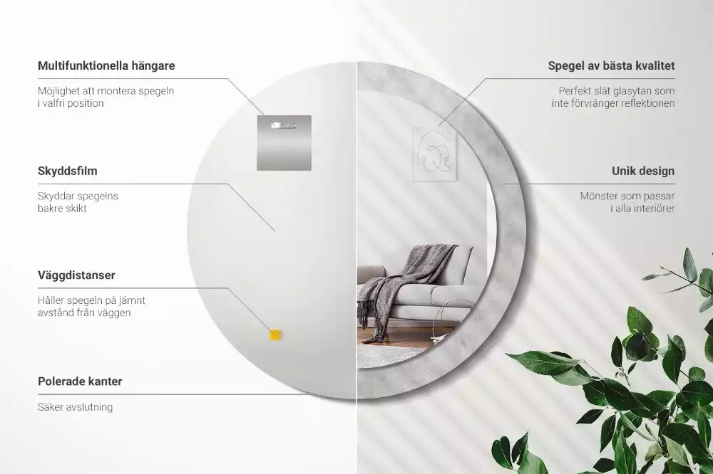 Kulaté dekorační zrcadlo na zeď Betonová textura