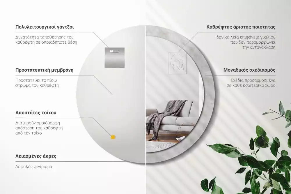 Kulaté dekorační zrcadlo na zeď Betonová textura