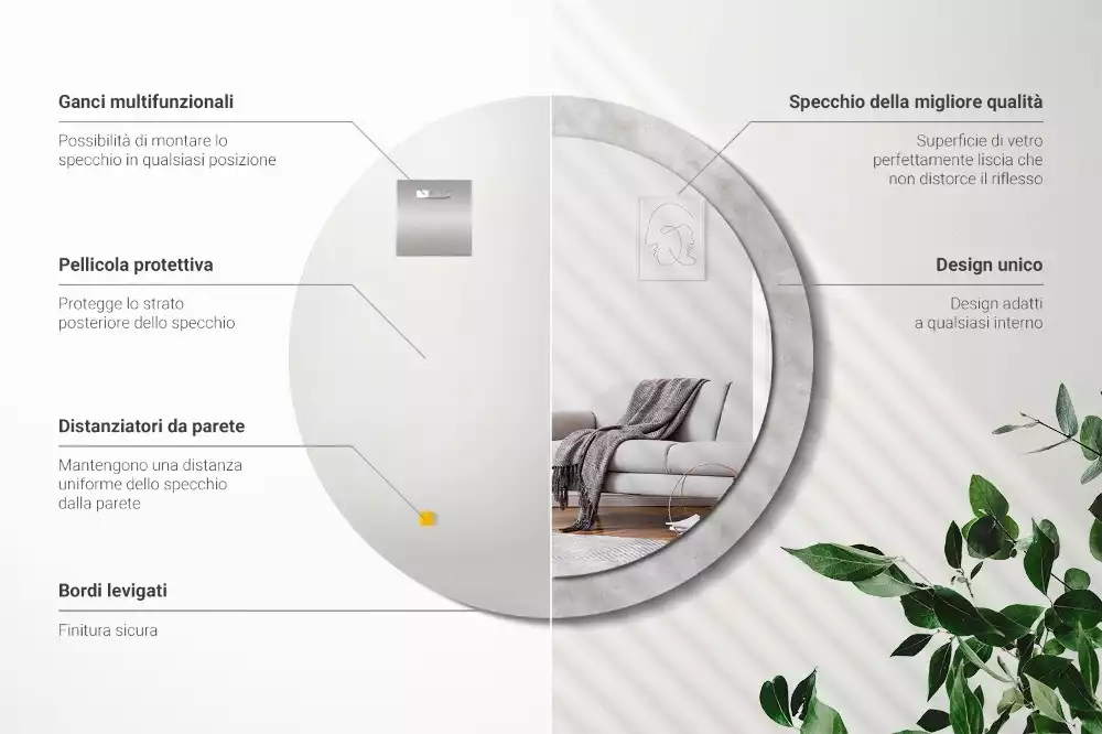 Kulaté dekorační zrcadlo na zeď Betonová textura