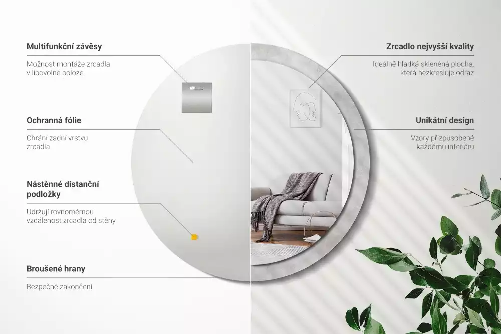 Kulaté dekorační zrcadlo na zeď Betonová textura