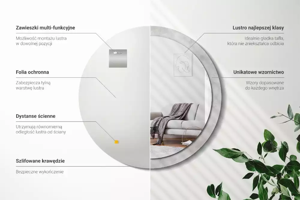 Kulaté dekorační zrcadlo na zeď Betonová textura