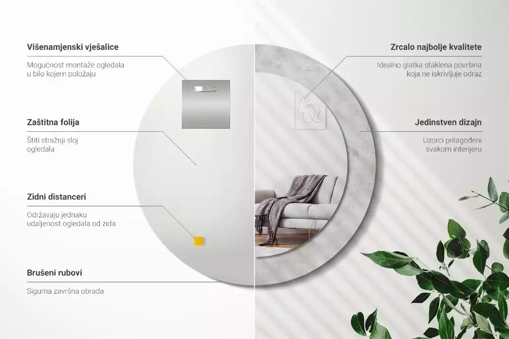 Kulaté dekorační zrcadlo na zeď Betonová textura