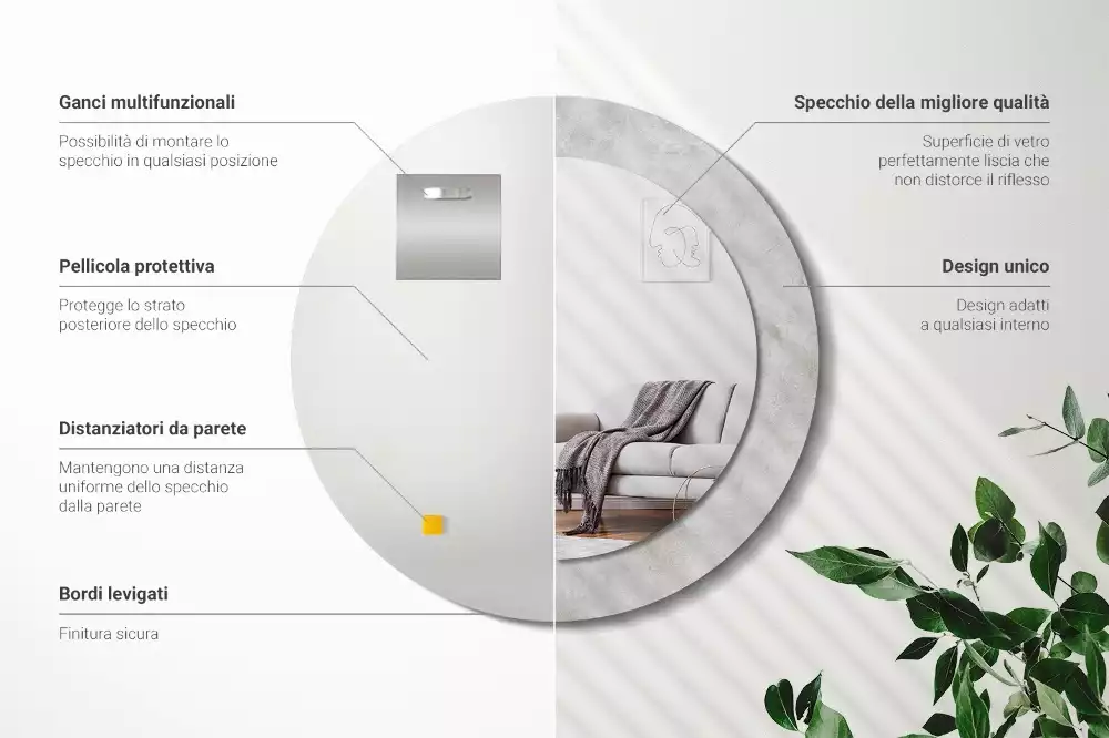 Kulaté dekorační zrcadlo na zeď Betonová textura