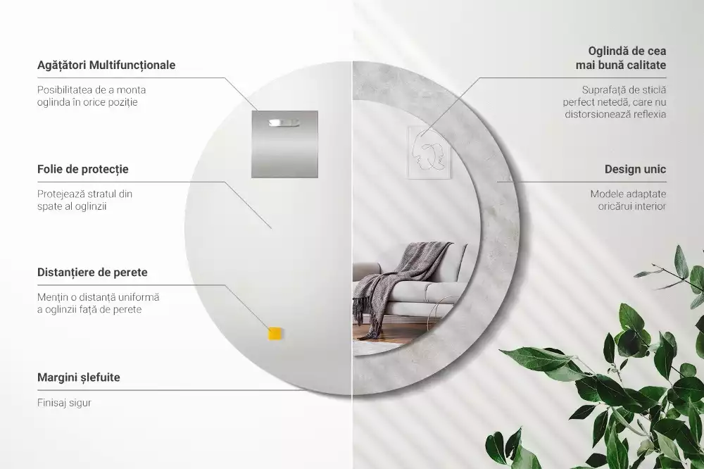 Kulaté dekorační zrcadlo na zeď Betonová textura