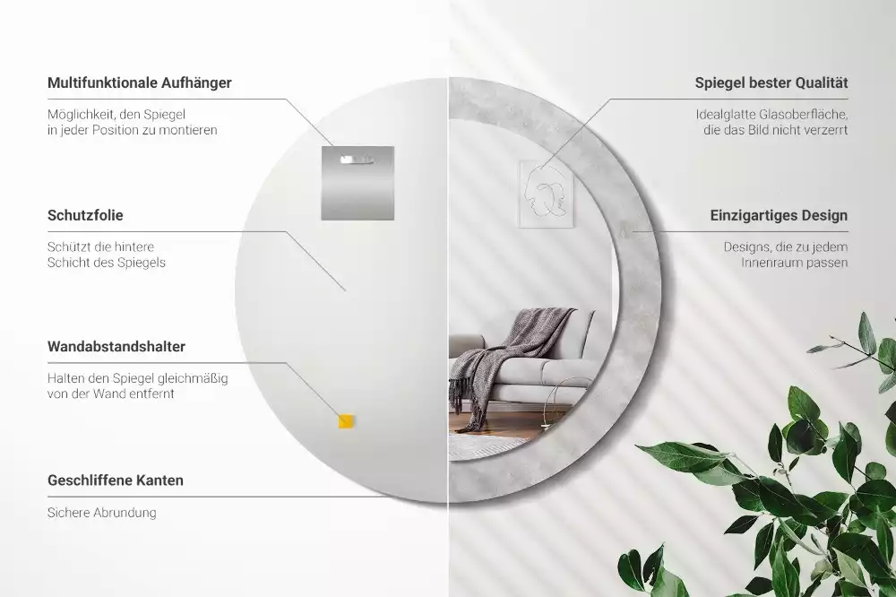 Kulaté dekorační zrcadlo na zeď Betonová textura