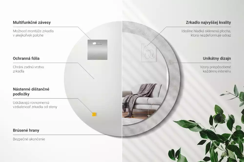 Kulaté dekorační zrcadlo na zeď Betonová textura