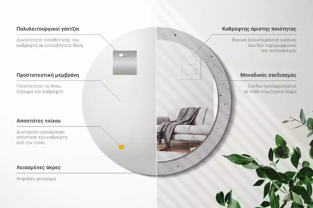 Kulaté dekorační zrcadlo na zeď Betonová textura