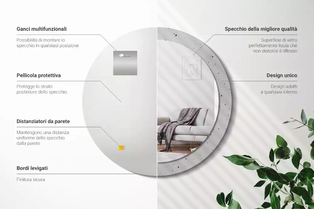 Kulaté dekorační zrcadlo na zeď Betonová textura