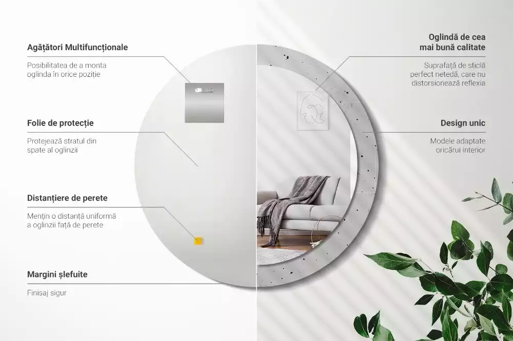 Kulaté dekorační zrcadlo na zeď Betonová textura