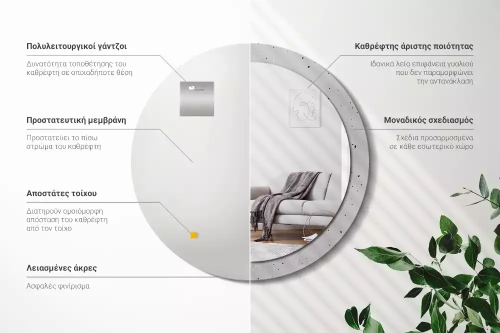 Kulaté dekorační zrcadlo na zeď Betonová textura