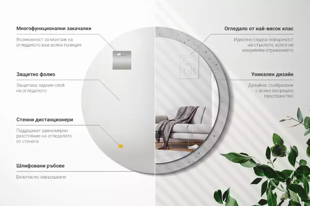 Kulaté dekorační zrcadlo na zeď Betonová textura