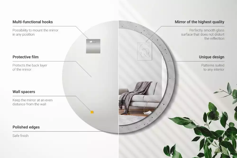 Kulaté dekorační zrcadlo na zeď Betonová textura