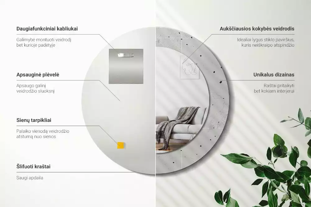 Kulaté dekorační zrcadlo na zeď Betonová textura