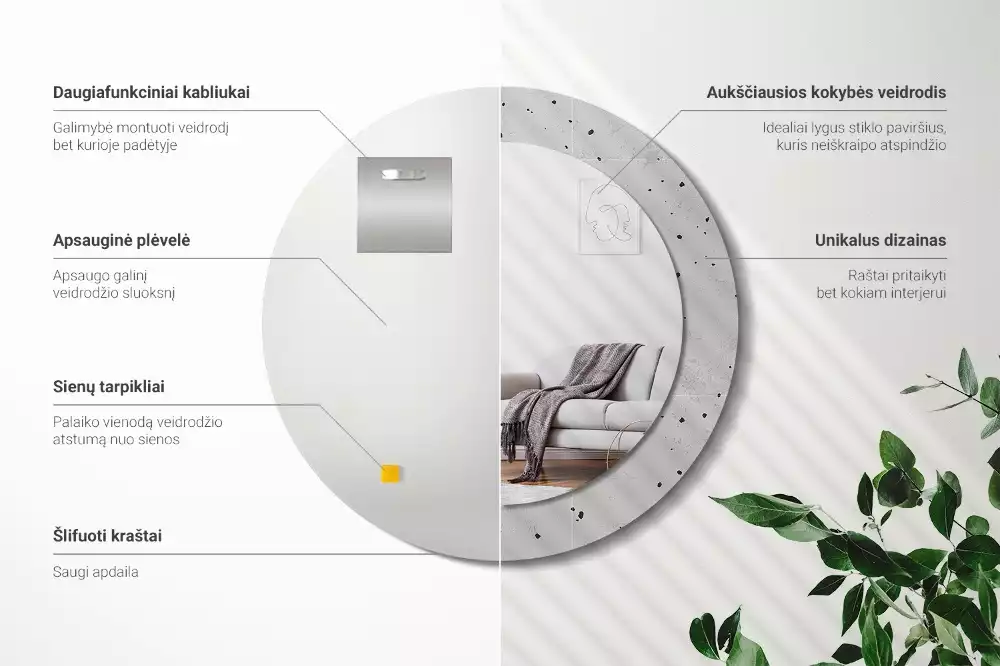 Kulaté dekorační zrcadlo na zeď Betonová textura