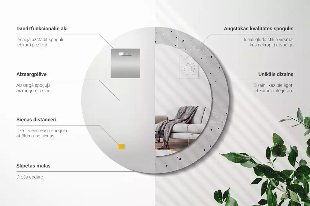 Kulaté dekorační zrcadlo na zeď Betonová textura