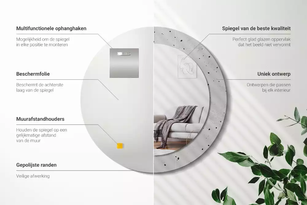 Kulaté dekorační zrcadlo na zeď Betonová textura