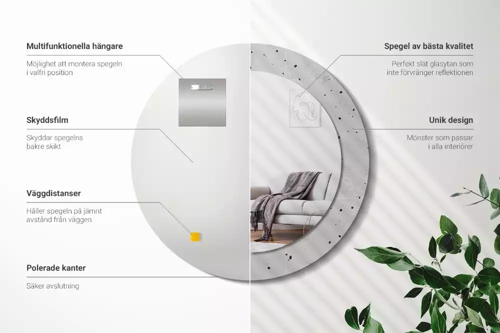 Kulaté dekorační zrcadlo na zeď Betonová textura