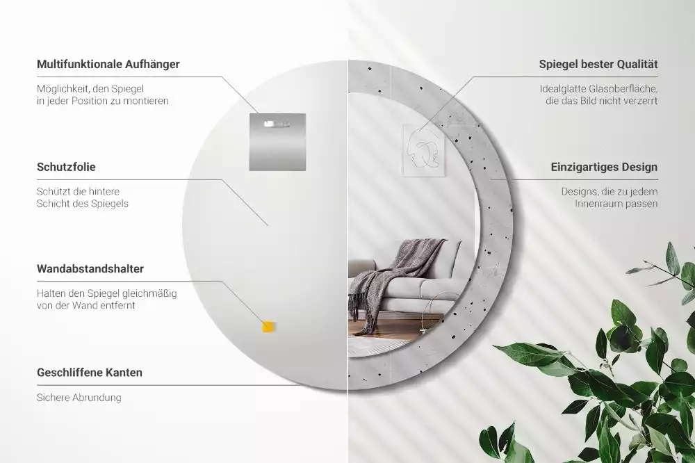 Kulaté dekorační zrcadlo na zeď Betonová textura