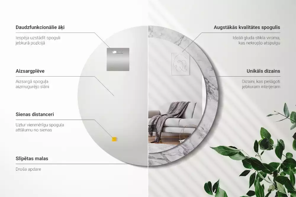 Kulaté dekorační zrcadlo na zeď Bílý mramor