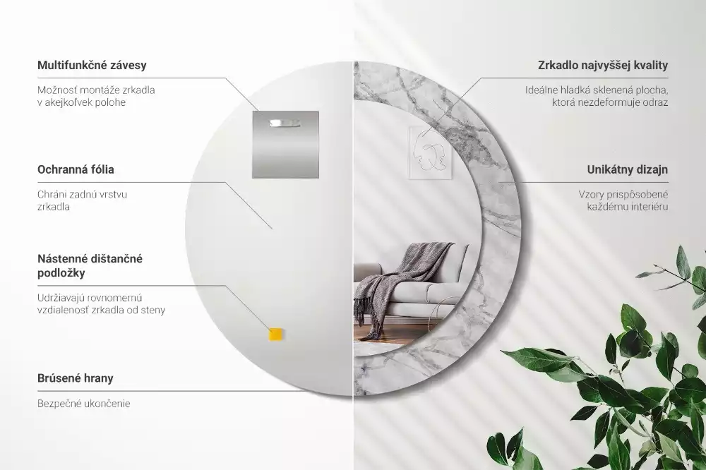 Kulaté dekorační zrcadlo na zeď Bílý mramor