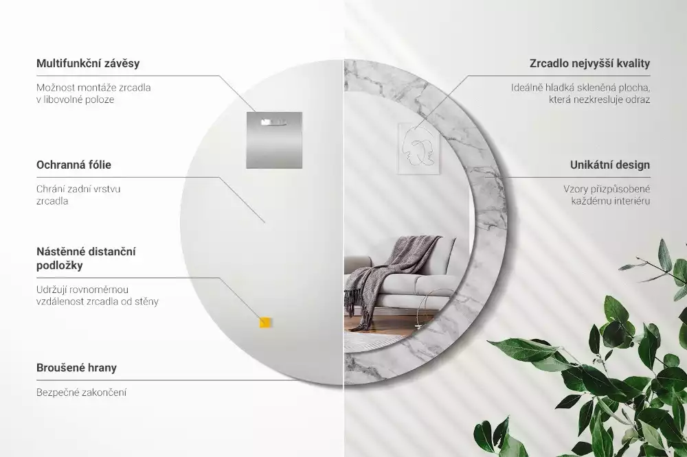 Kulaté dekorační zrcadlo na zeď Bílý mramor