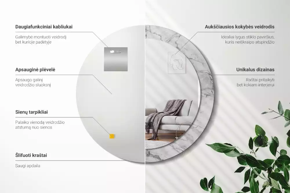 Kulaté dekorační zrcadlo na zeď Bílý mramor