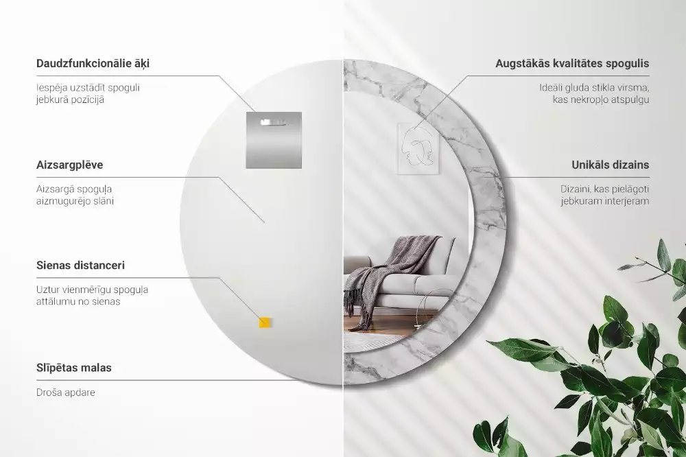 Kulaté dekorační zrcadlo na zeď Bílý mramor