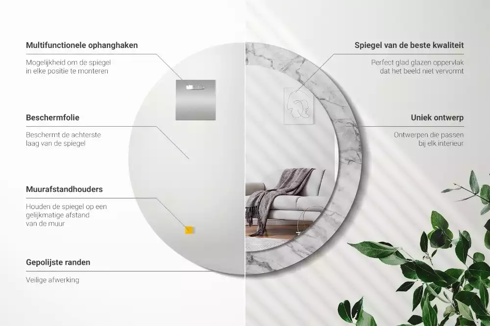 Kulaté dekorační zrcadlo na zeď Bílý mramor