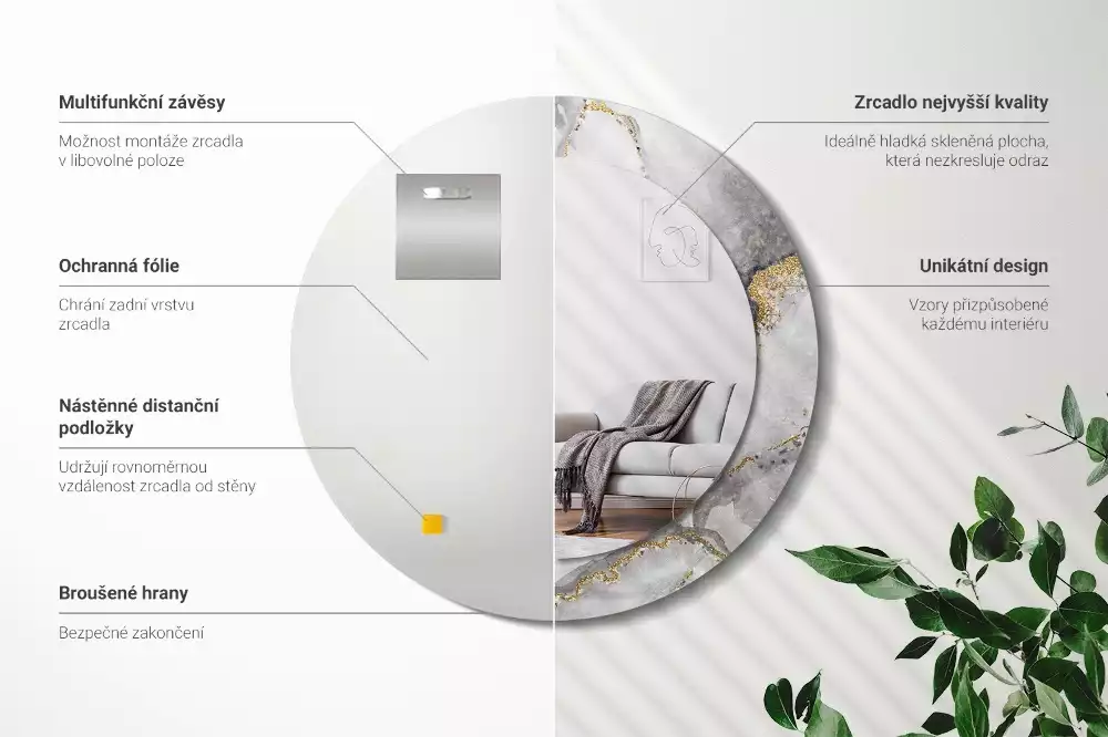 Kulaté dekorační zrcadlo na zeď Mramorový vzor