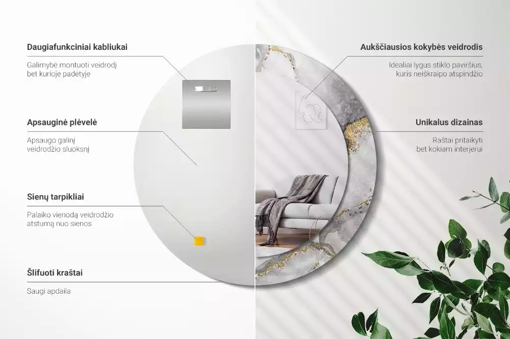 Kulaté dekorační zrcadlo na zeď Mramorový vzor