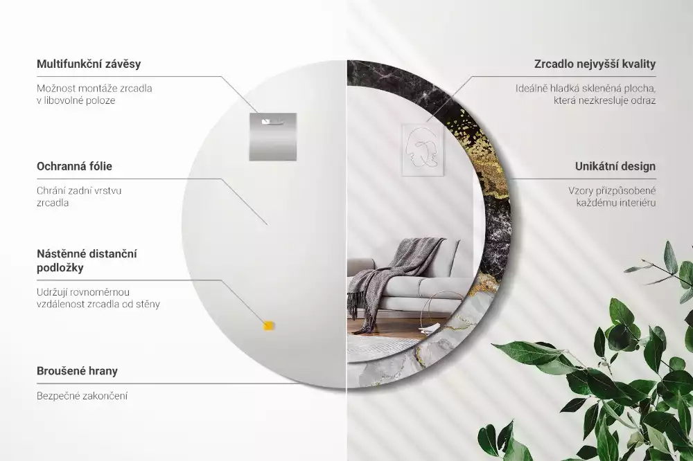 Kulaté dekorační zrcadlo na zeď Mramorové podkroví