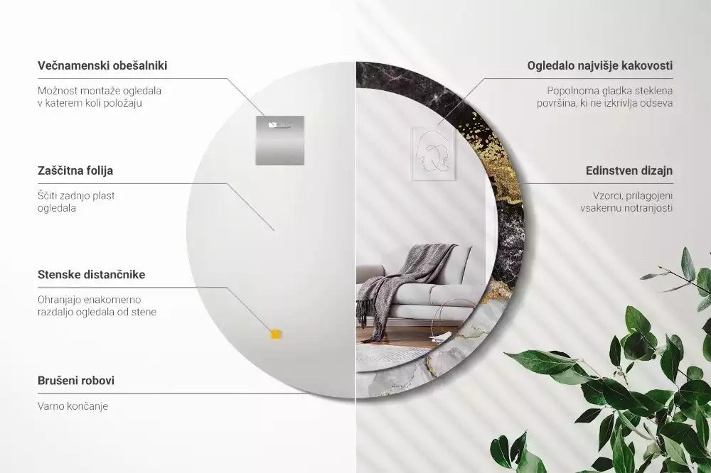 Kulaté dekorační zrcadlo na zeď Mramorové podkroví