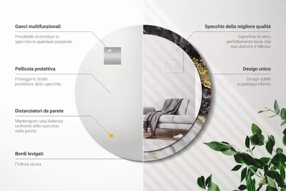 Kulaté dekorační zrcadlo na zeď Mramorové podkroví