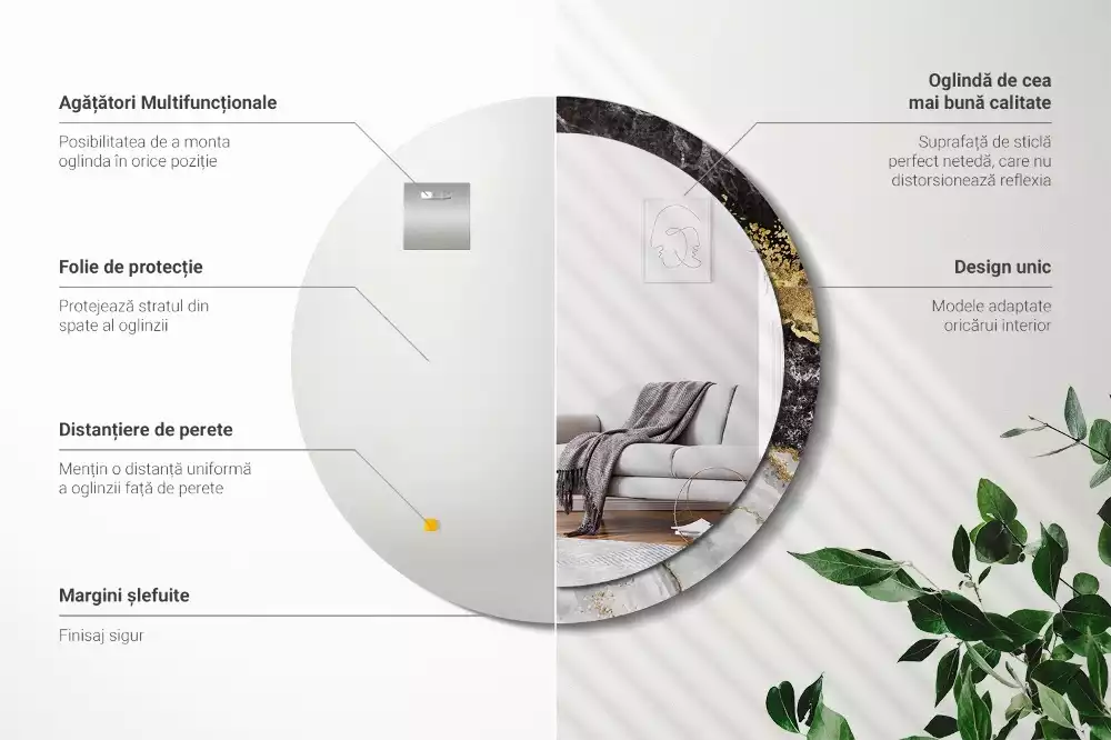 Kulaté dekorační zrcadlo na zeď Mramorové podkroví