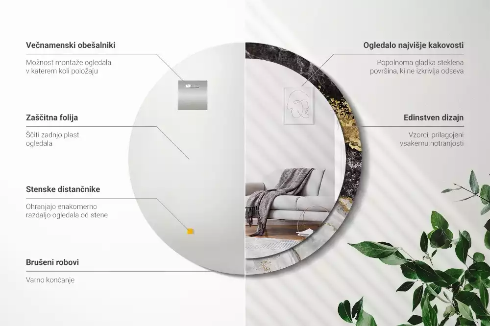 Kulaté dekorační zrcadlo na zeď Mramorové podkroví