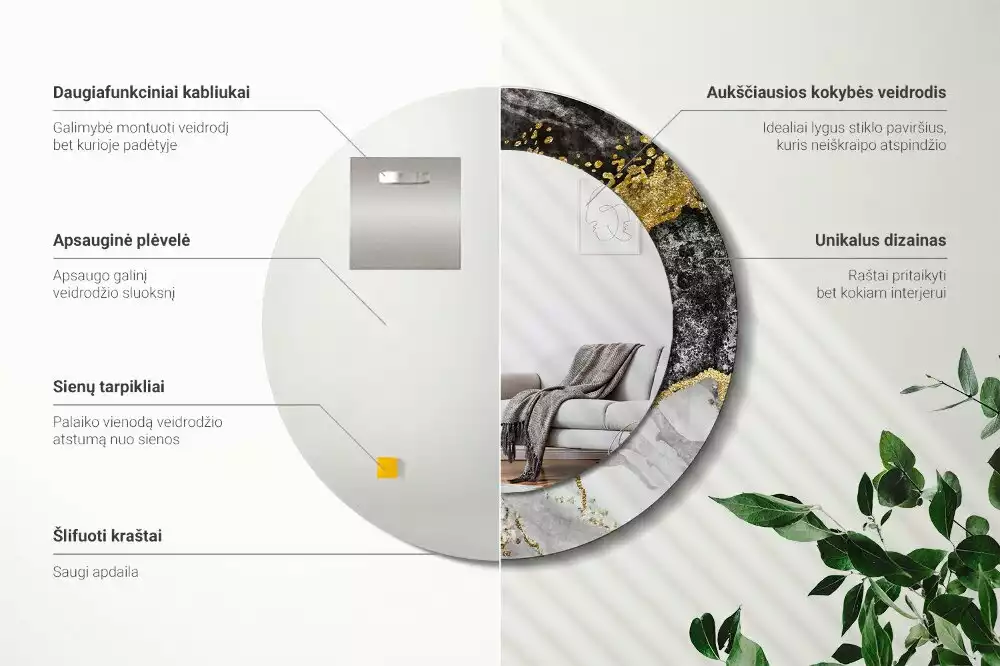 Kulaté dekorační zrcadlo na zeď Mramorové podkroví