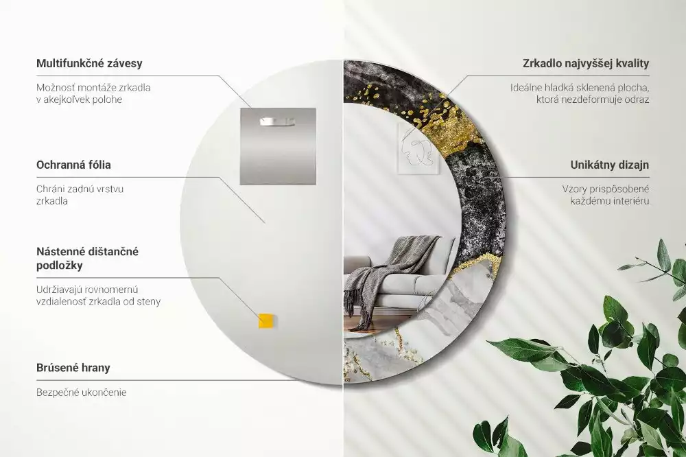 Kulaté dekorační zrcadlo na zeď Mramorové podkroví