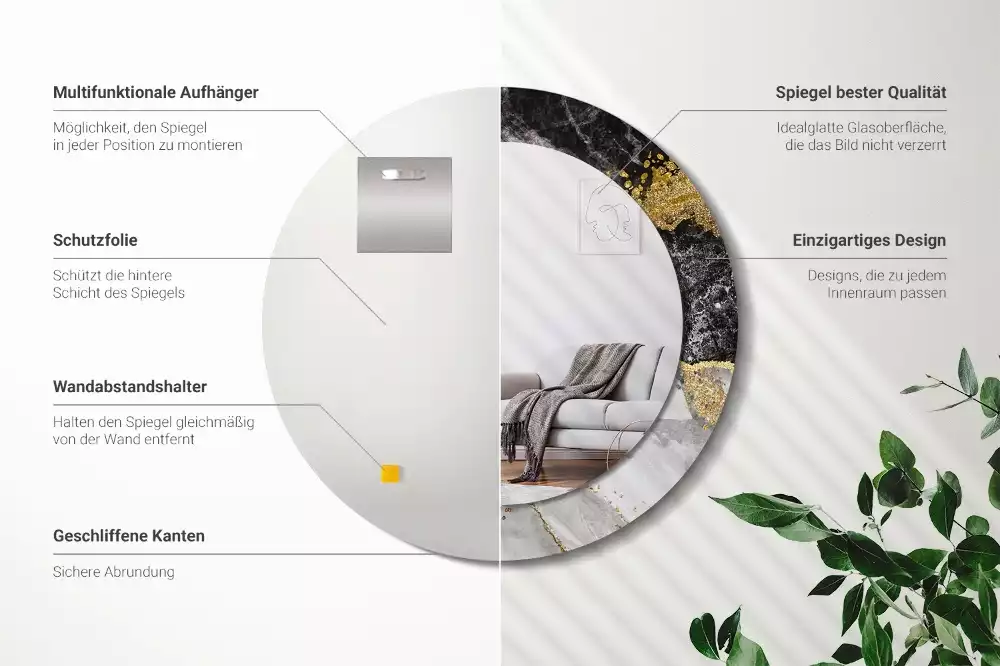 Kulaté dekorační zrcadlo na zeď Mramorové podkroví