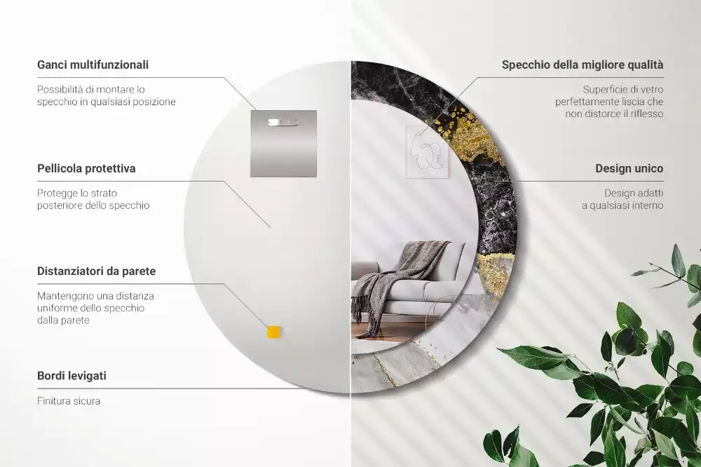 Kulaté dekorační zrcadlo na zeď Mramorové podkroví