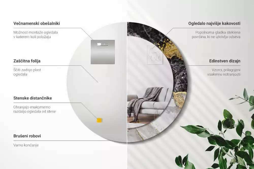 Kulaté dekorační zrcadlo na zeď Mramorové podkroví