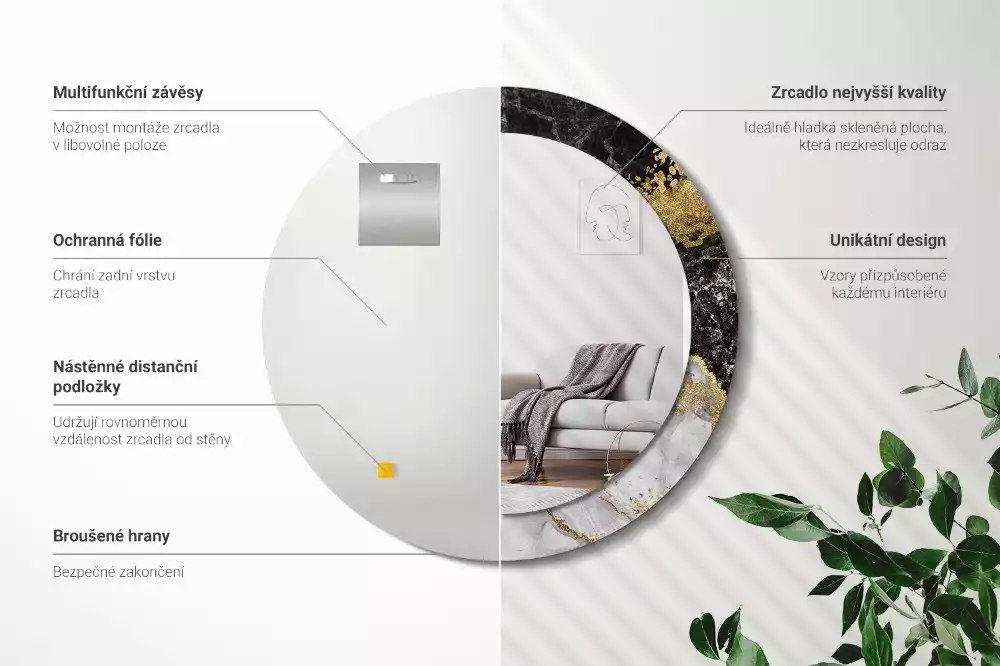 Kulaté dekorační zrcadlo na zeď Mramorové podkroví