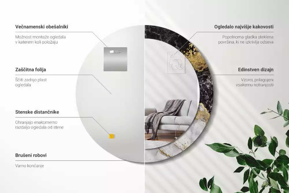 Kulaté dekorační zrcadlo na zeď Mramorové podkroví